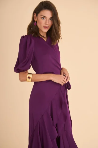 Coosy Vestidos midi*VESTIDO PLACISBERENJENA